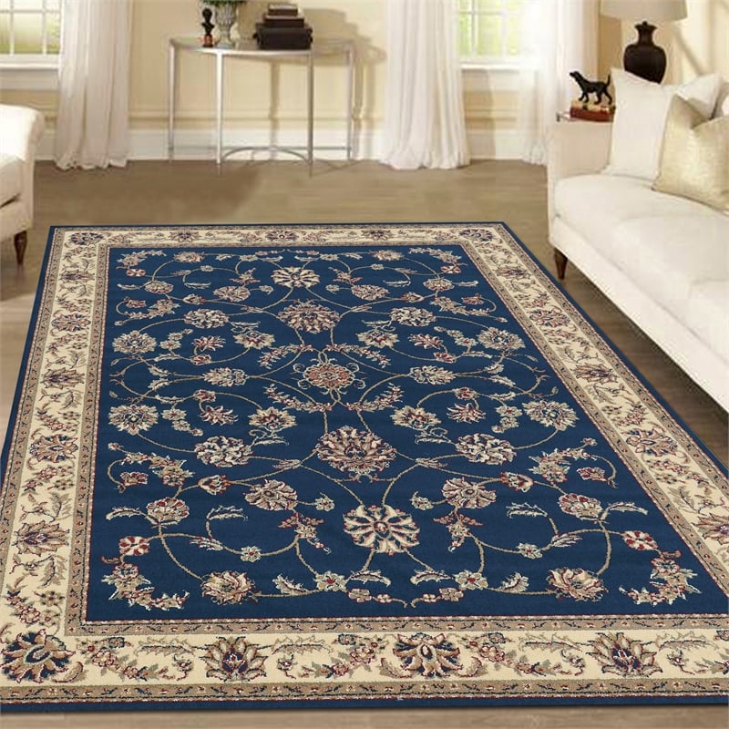 Radici USA Como Traditional Oriental Floral Blue Rectangular Polypropylene Area Rug 7'9