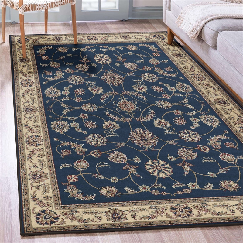 Radici USA Como Traditional Oriental Floral Blue Rectangular Polypropylene Area Rug 7'9