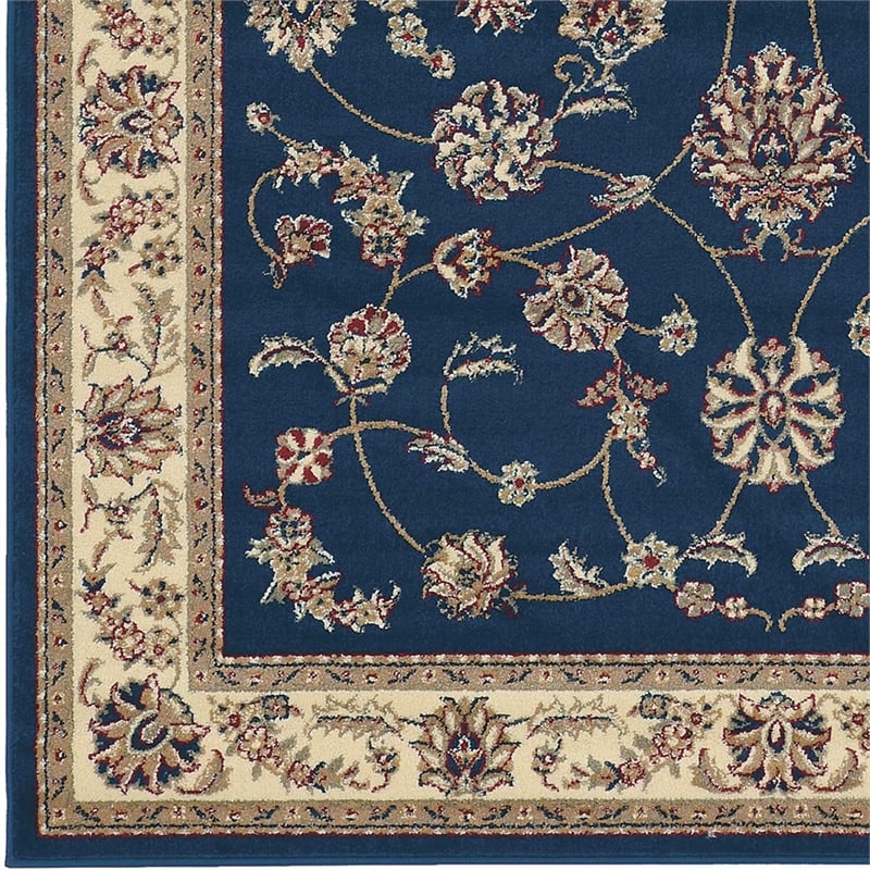 Radici USA Como Traditional Oriental Floral Blue Rectangular Polypropylene Area Rug 7'9