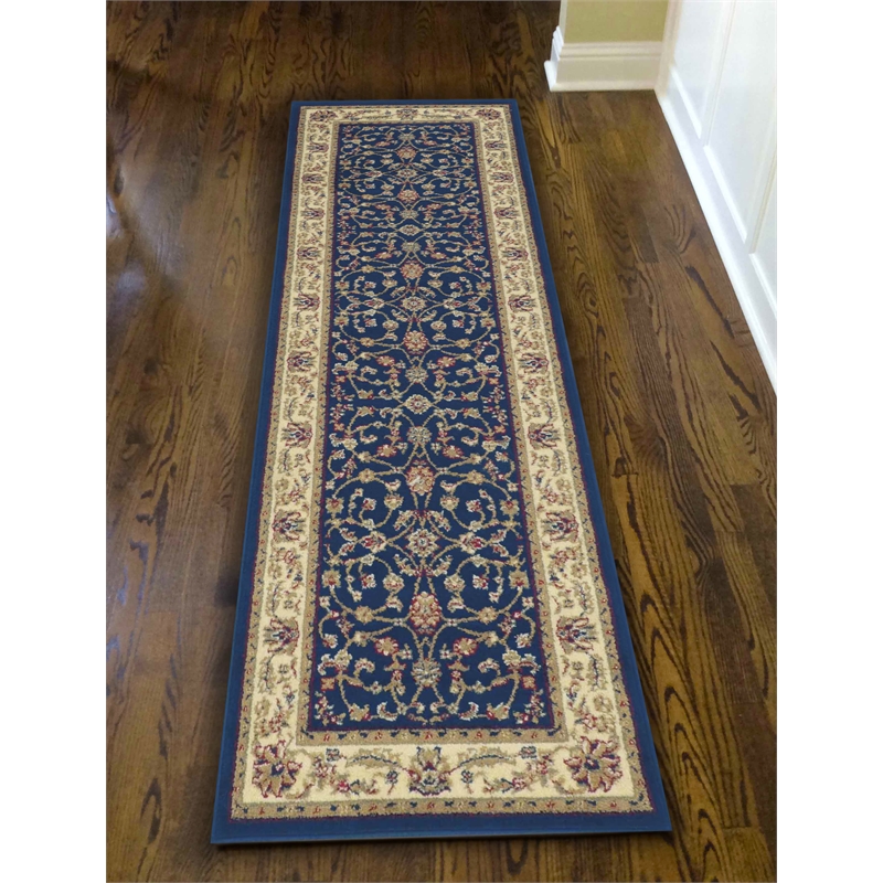 Radici USA Como Traditional Oriental Floral Blue Runner Polypropylene Rug 2'2