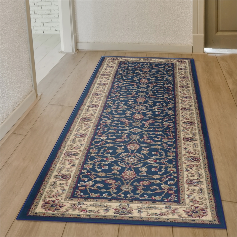 Radici USA Como Traditional Oriental Floral Blue Runner Polypropylene Rug 2'2