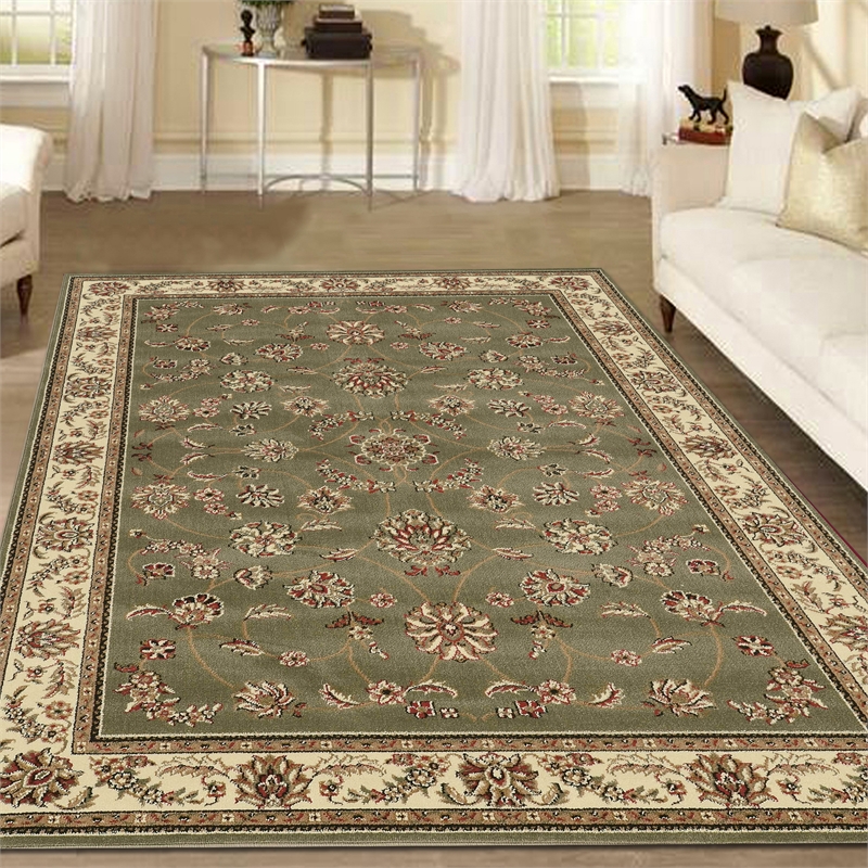 Radici USA Como Traditional Oriental Floral Green Rectangular Polypropylene Area Rug 3'3