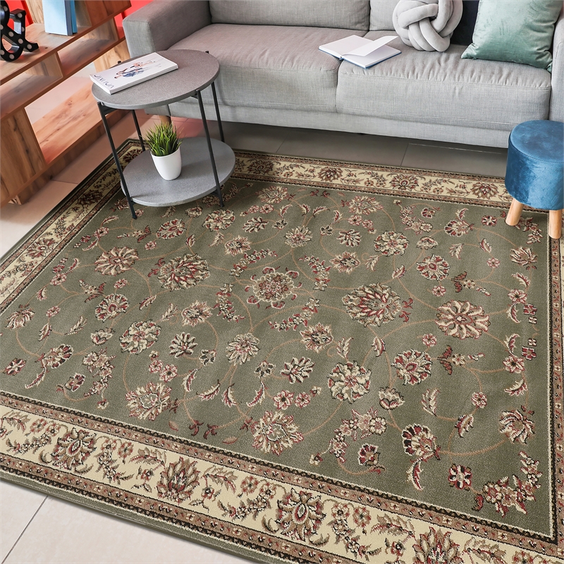Radici USA Como Traditional Oriental Floral Green Rectangular Polypropylene Area Rug 3'3
