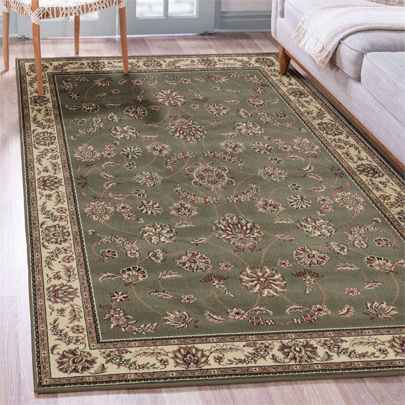 Radici USA Como Traditional Oriental Floral Green Rectangular Polypropylene Area Rug 3'3