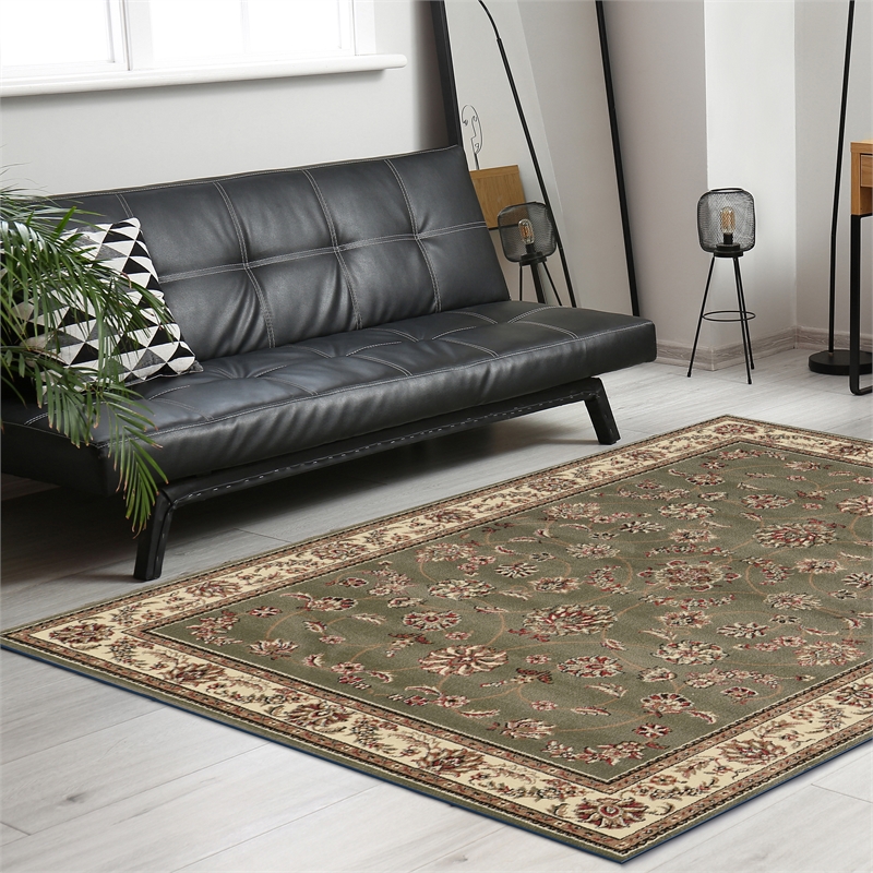 Radici USA Como Traditional Oriental Floral Green Rectangular Polypropylene Area Rug 3'3