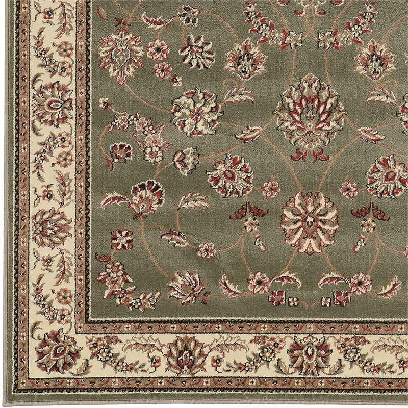 Radici USA Como Traditional Oriental Floral Green 8' Round Polypropylene Area Rug