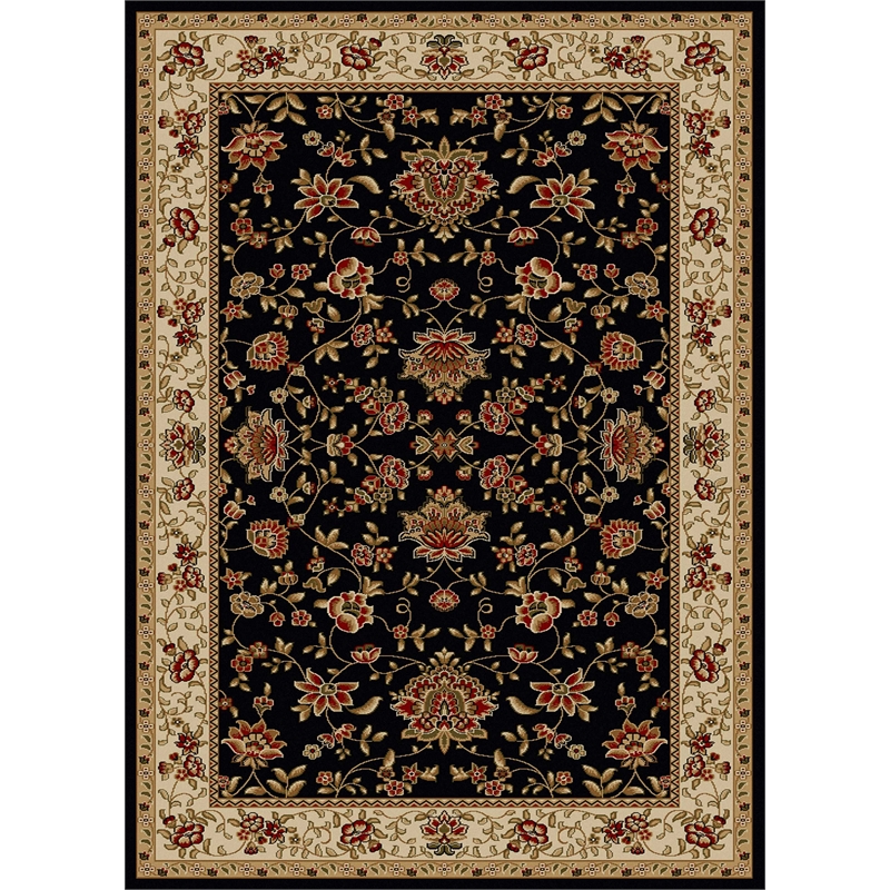 Radici USA Como Traditional Oriental Floral Black Rectangular Polypropylene Area Rug 7'9