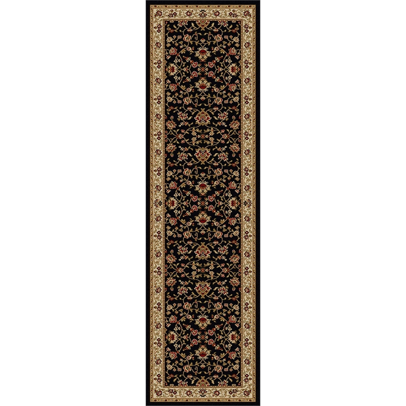 Radici USA Como Traditional Oriental Floral Black Runner Polypropylene Rug 2'2