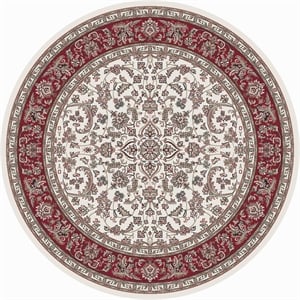 Radici USA Noble Traditional Oriental Floral 7'10&quot x 7'10&quot Round Polypropylene Area Rug in Ivory