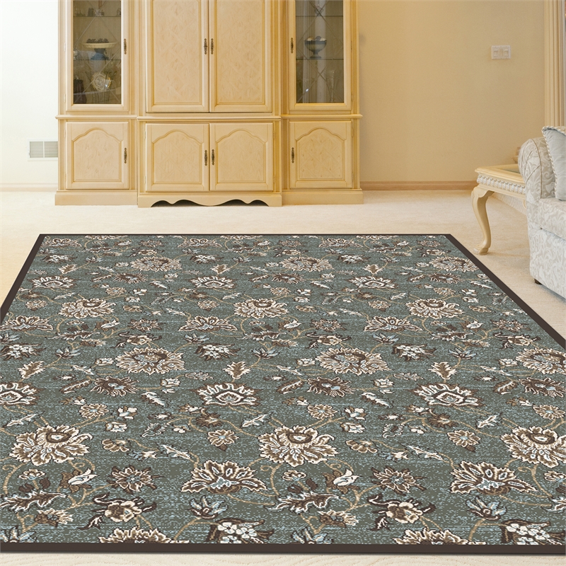 Radici USA Pisa Traditional Floral Light Green Rectangular Polypropylene Area Rug 7'10