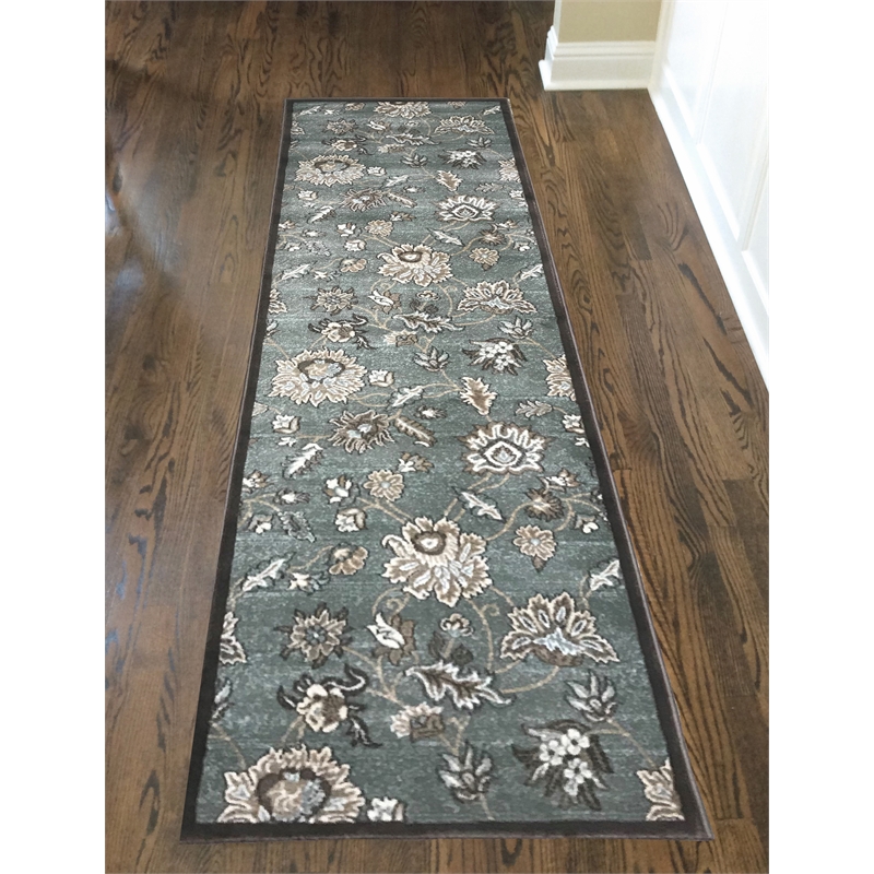 Radici USA Pisa Traditional Floral Light Green Runner Polypropylene Rug 2'2