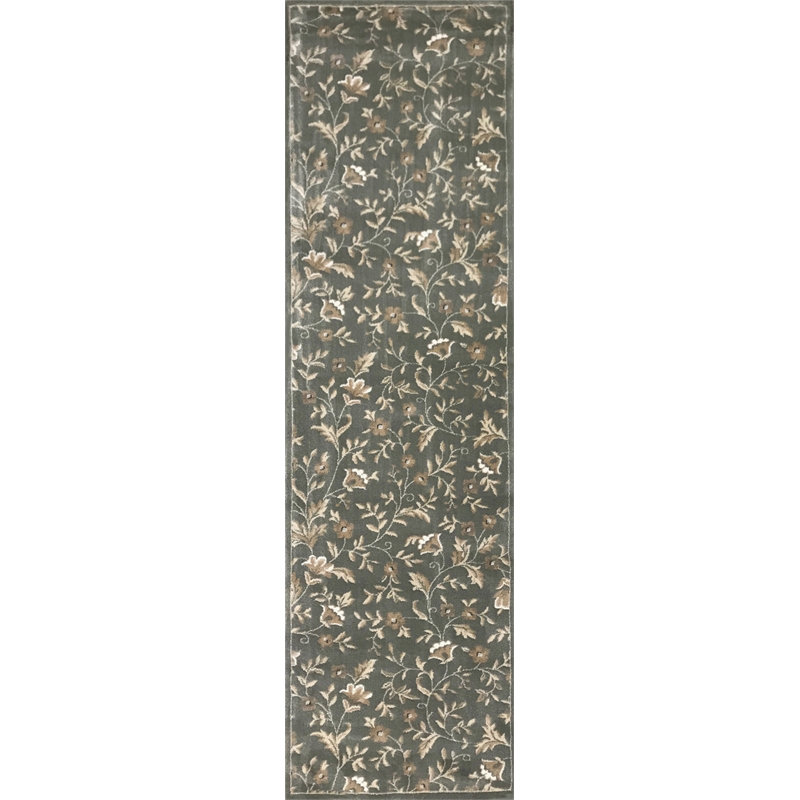 Radici USA Pisa Botanical Floral Light Green Runner Polypropylene Rug 2'2