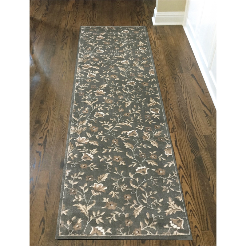 Radici USA Pisa Botanical Floral Light Green Runner Polypropylene Rug 2'2