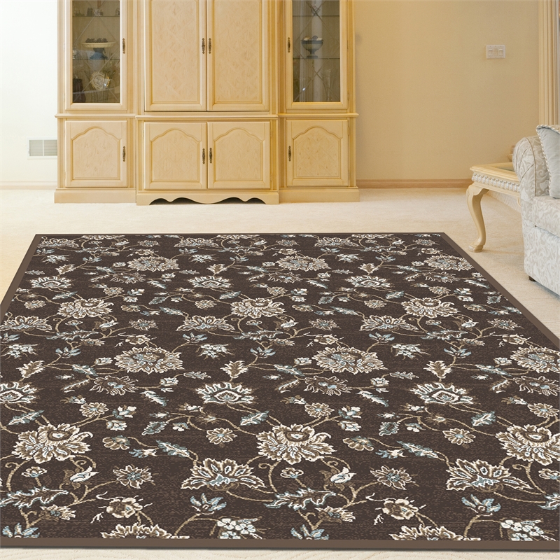 Radici USA Pisa Traditional Floral Brown Rectangular Polypropylene Area Rug 5'3