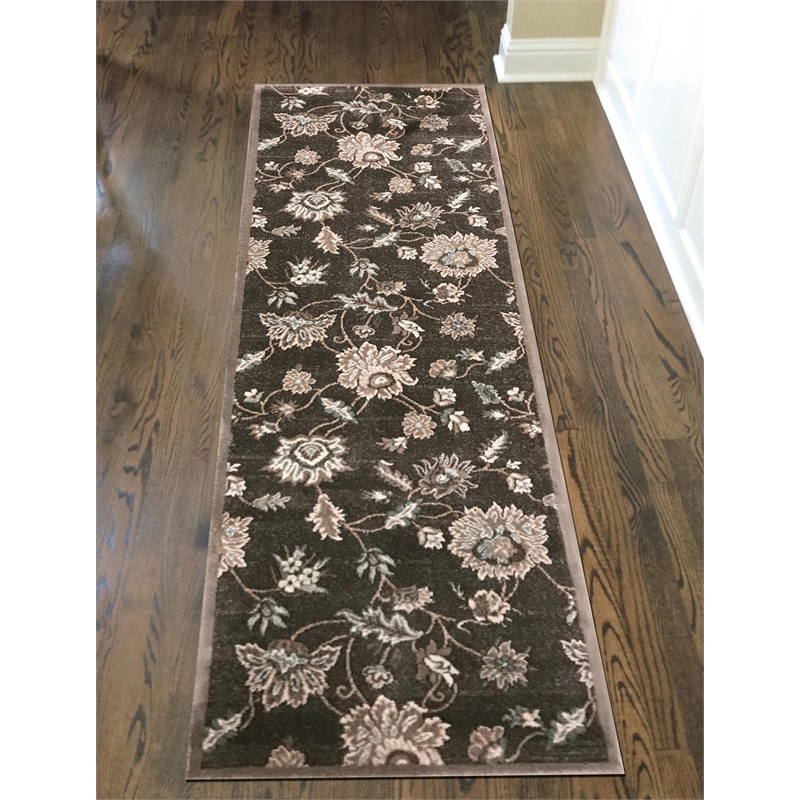 Radici USA Pisa Traditional Floral Brown Runner Polypropylene Rug 2'2