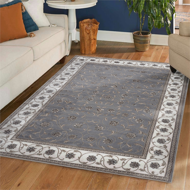 Radici USA Pisa Traditional Vine Floral Gray Rectangular Polypropylene Area Rug 7'10