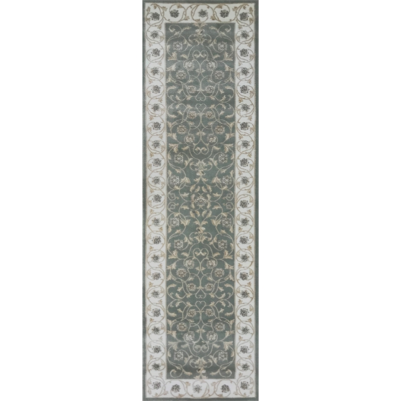 Radici USA Pisa Traditional Vine Floral Green Runner Polypropylene Rug 2'2