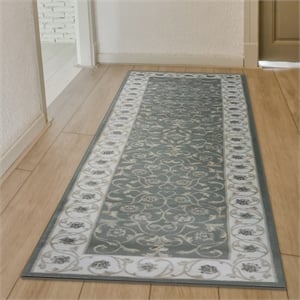 Radici USA Pisa Traditional Vine Floral Green Runner Polypropylene Rug 2'2&quot x 7'7&quot