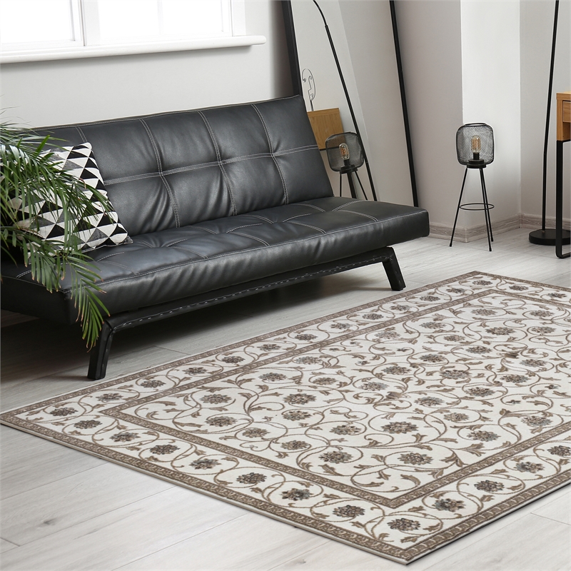 Radici USA Pisa Traditional Vine Floral Bone White Rectangular Polypropylene Area Rug 3'3