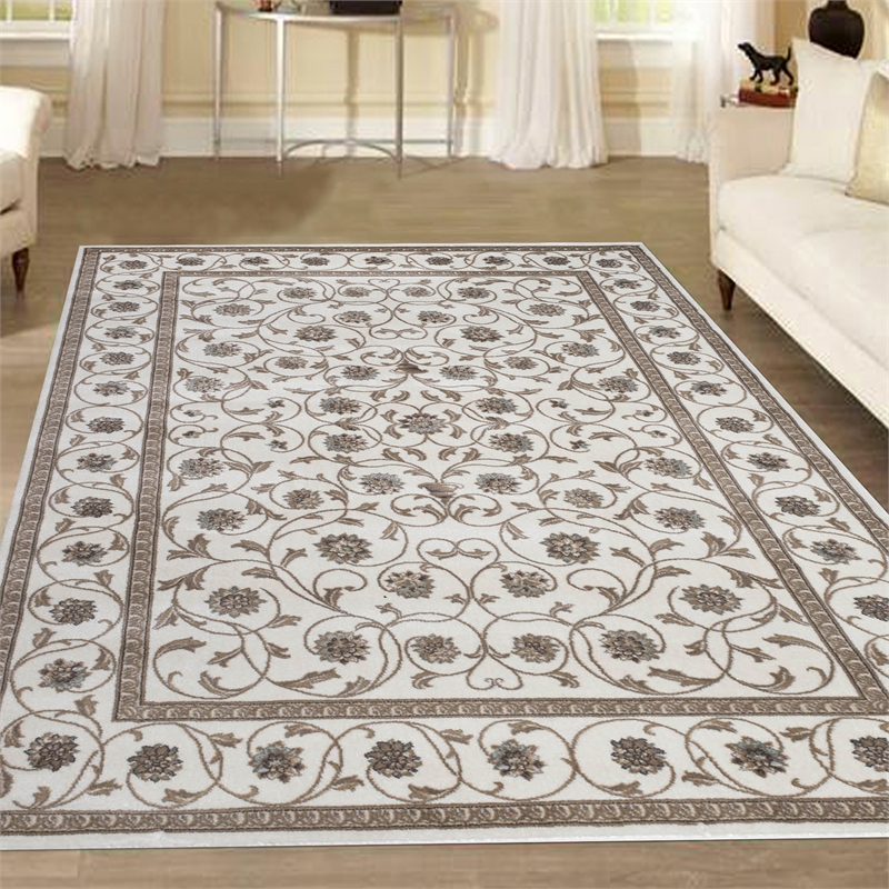 Radici USA Pisa Traditional Vine Floral Bone White Rectangular Polypropylene Area Rug 5'3