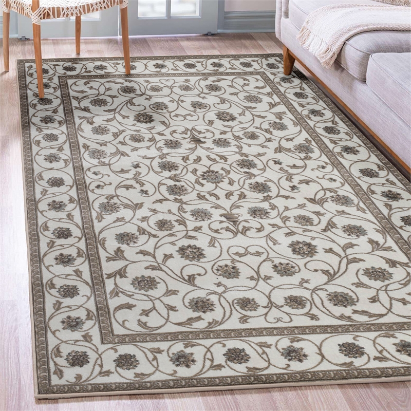 Radici USA Pisa Traditional Vine Floral Bone White Rectangular Polypropylene Area Rug 5'3