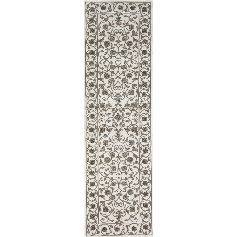 Radici USA Pisa Traditional Vine Floral Bone White Runner Polypropylene Rug 2'2