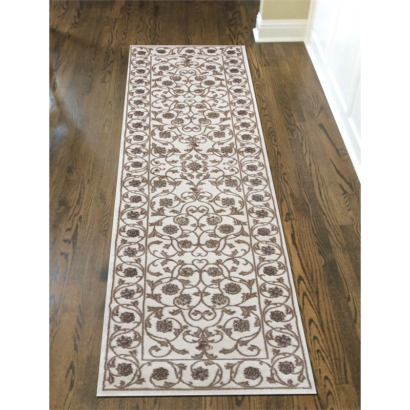 Radici USA Pisa Traditional Vine Floral Bone White Runner Polypropylene Rug 2'2