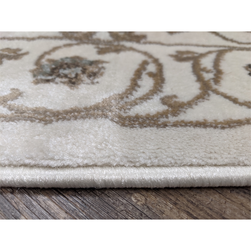 Radici USA Pisa Traditional Vine Floral Bone White Runner Polypropylene Rug 2'2