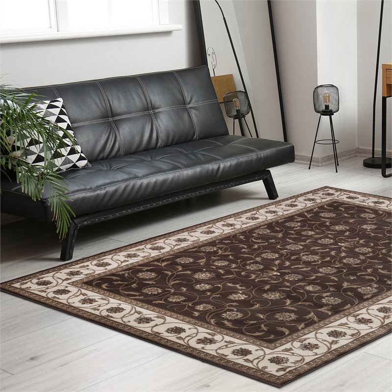 Radici USA Pisa Traditional Vine Floral Brown Rectangular Polypropylene Area Rug 5'3