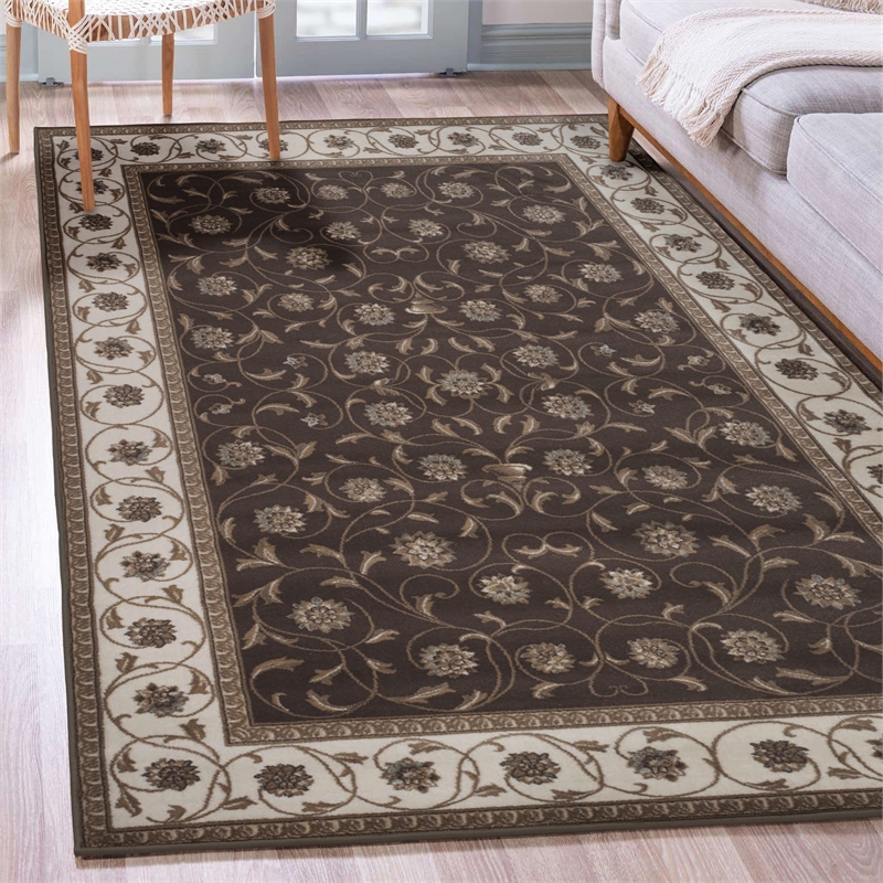 Radici USA Pisa Traditional Vine Floral Brown Rectangular Polypropylene Area Rug 5'3