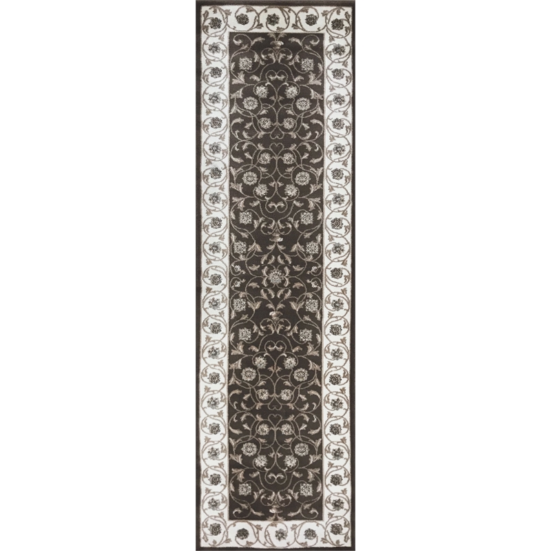 Radici USA Pisa Traditional Vine Floral Brown Runner Polypropylene Rug 2'2