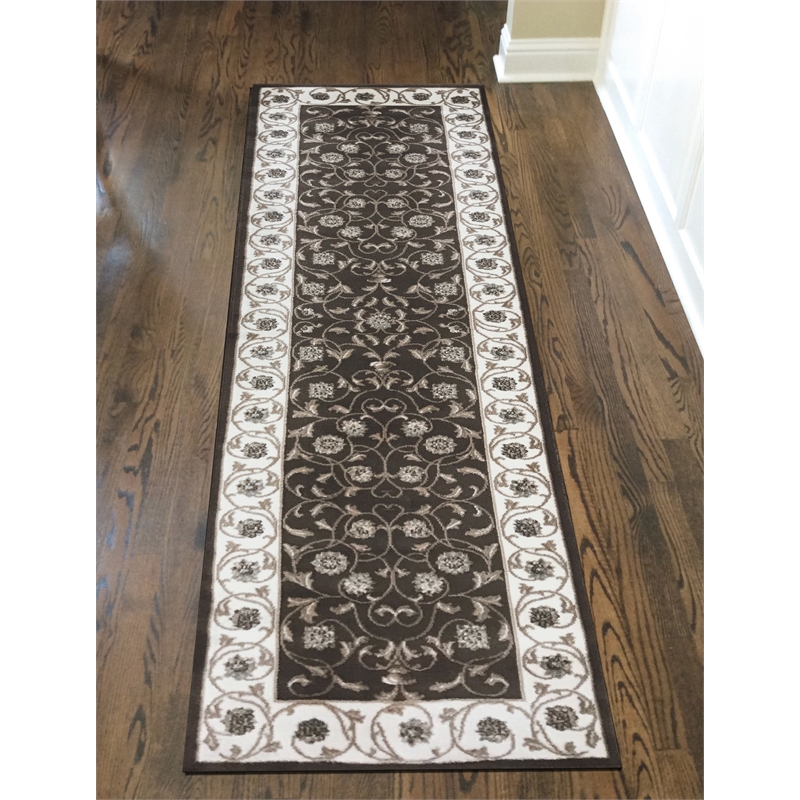 Radici USA Pisa Traditional Vine Floral Brown Runner Polypropylene Rug 2'2