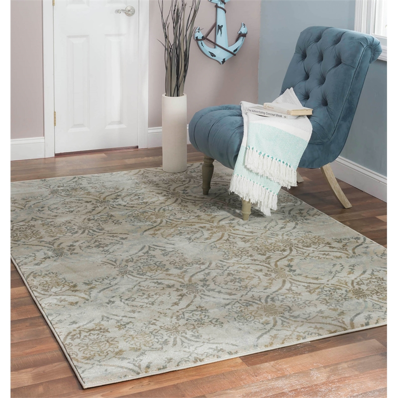 Radici USA Pisa Transitional Damask Bone White Rectangular Polypropylene Area Rug 3'3