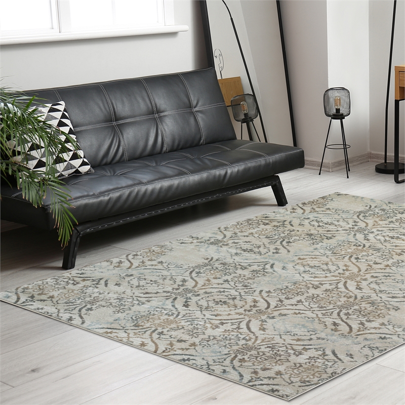 Radici USA Pisa Transitional Damask Bone White Rectangular Polypropylene Area Rug 5'3