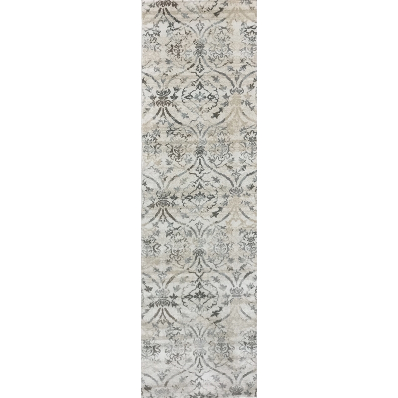 Radici USA Pisa Transitional Damask Bone White Runner Polypropylene Rug 2'2