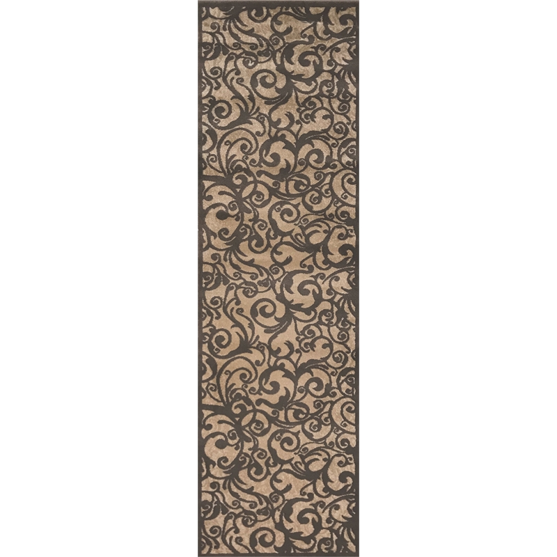 Radici USA Pisa Transitional Scroll Beige Runner Polypropylene Rug 2'2