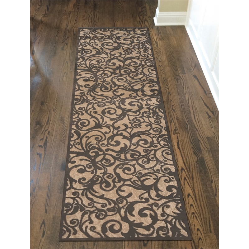 Radici USA Pisa Transitional Scroll Beige Runner Polypropylene Rug 2'2