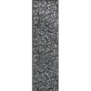 Radici USA Pisa Transitional Scroll Gray Runner Polypropylene Rug 2'2&quot x 7'7&quot