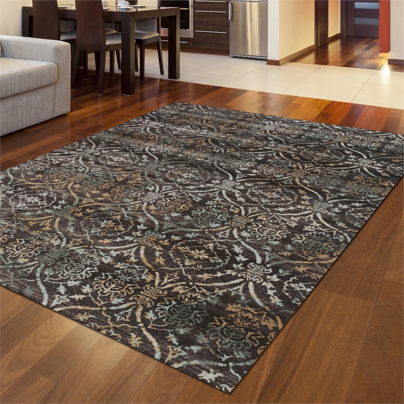 Radici USA Pisa Transitional Damask Brown Rectangular Polypropylene Area Rug 3'3