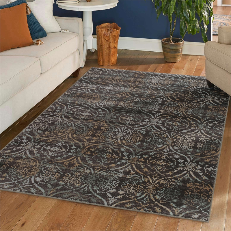 Radici USA Pisa Transitional Damask Brown Rectangular Polypropylene Area Rug 7'10