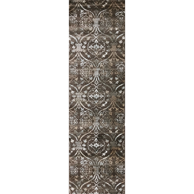 Radici USA Pisa Transitional Damask Brown Runner Polypropylene Rug 2'2