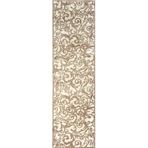 Radici USA Pisa Transitional Scroll Ivory Runner Polypropylene Rug 2'2&quot x 7'7&quot