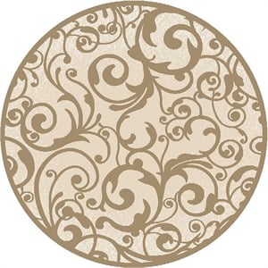 Radici USA Pisa Transitional Scroll Ivory 5'3&quot Round Polypropylene Area Rug