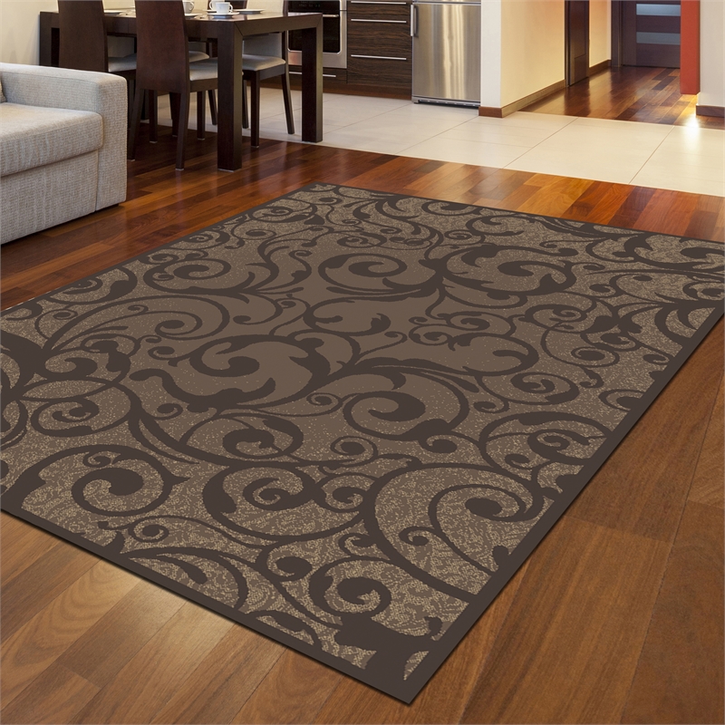 Radici USA Pisa Transitional Scroll Brown Rectangular Polypropylene Area Rug 3'3
