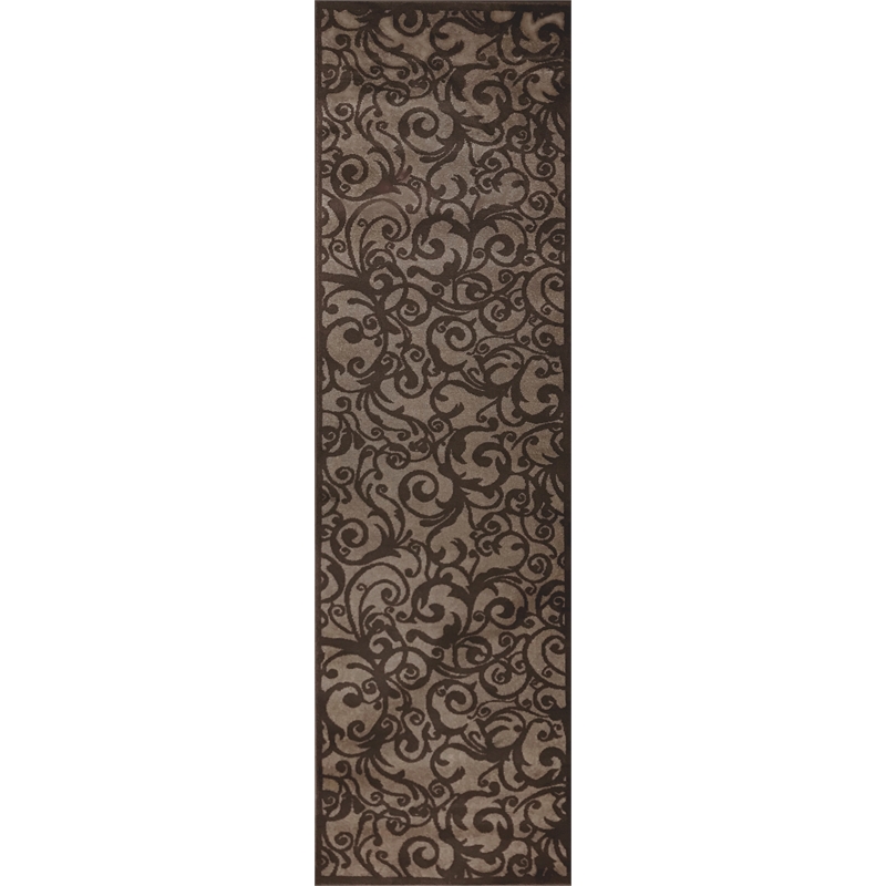 Radici USA Pisa Transitional Scroll Brown Runner Polypropylene Rug 2'2
