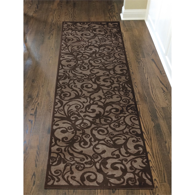 Radici USA Pisa Transitional Scroll Brown Runner Polypropylene Rug 2'2
