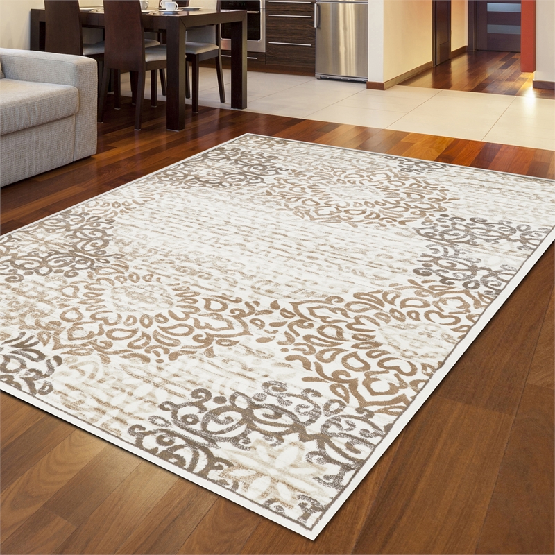 Radici USA Pisa Modern Transitional Bone White Rectangular Polypropylene Area Rug 5'3