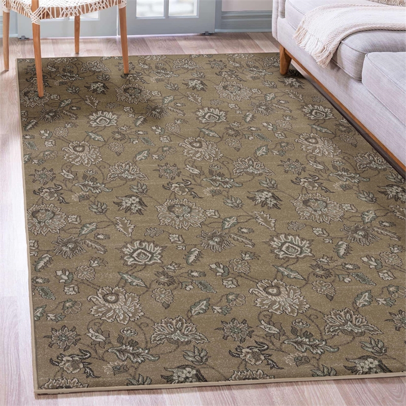 Radici USA Pisa Traditional Floral Beige Rectangular Polypropylene Area Rug 7'10