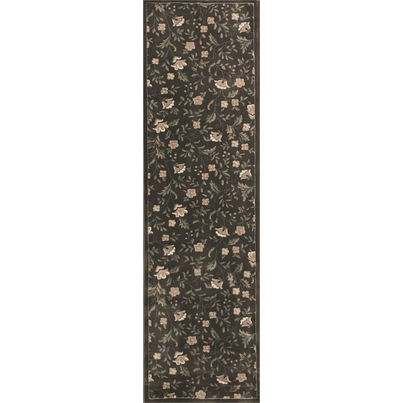 Radici USA Pisa Botanical Floral Brown Runner Polypropylene Rug 2'2