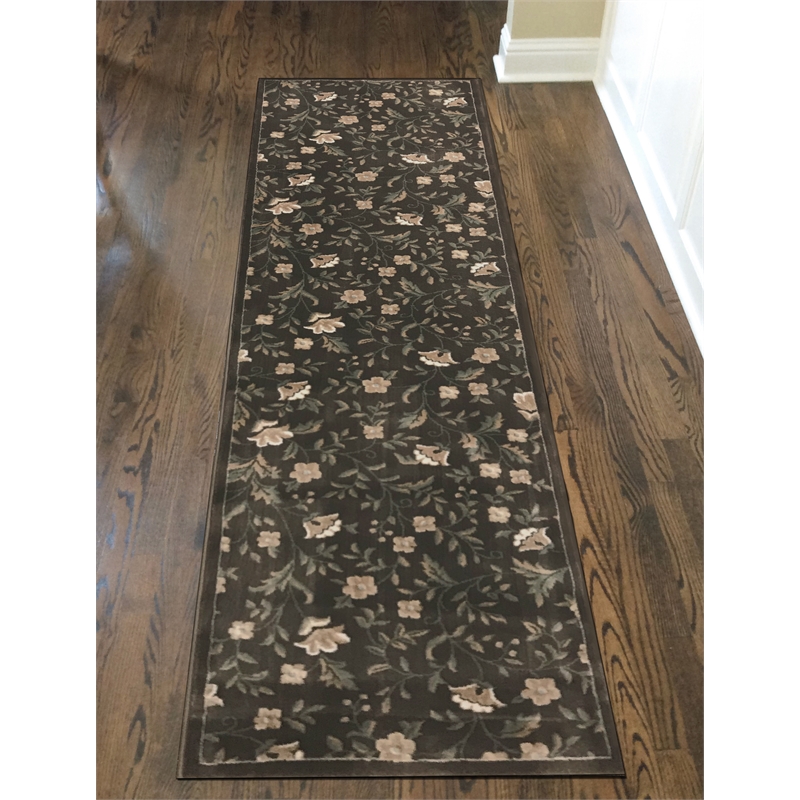 Radici USA Pisa Botanical Floral Brown Runner Polypropylene Rug 2'2